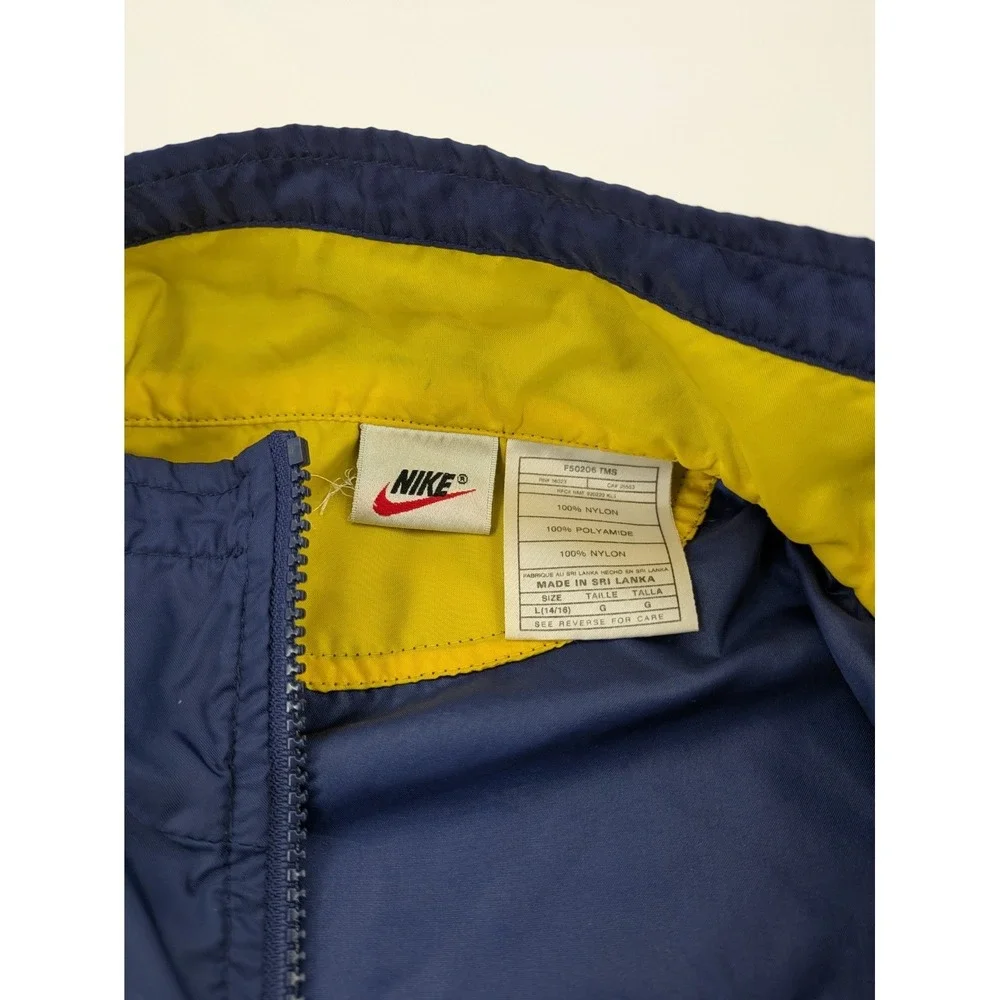 VTG 90s Nike Big‎ Swoosh Windbreaker Jacket Kids Large Blue Yellow Colorblock L